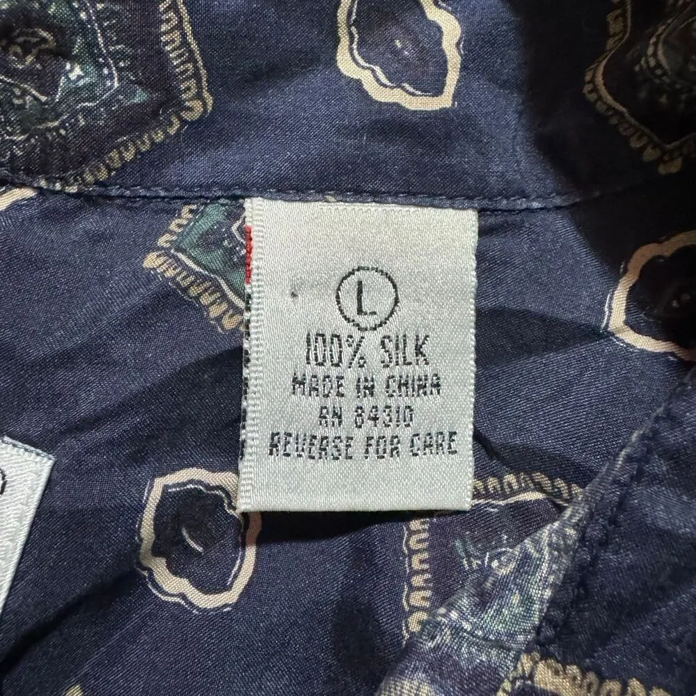 Vintage Porcini  Retro Abstract 100% Silk Button Down Short sleeve L‎ - Picture 6 of 7